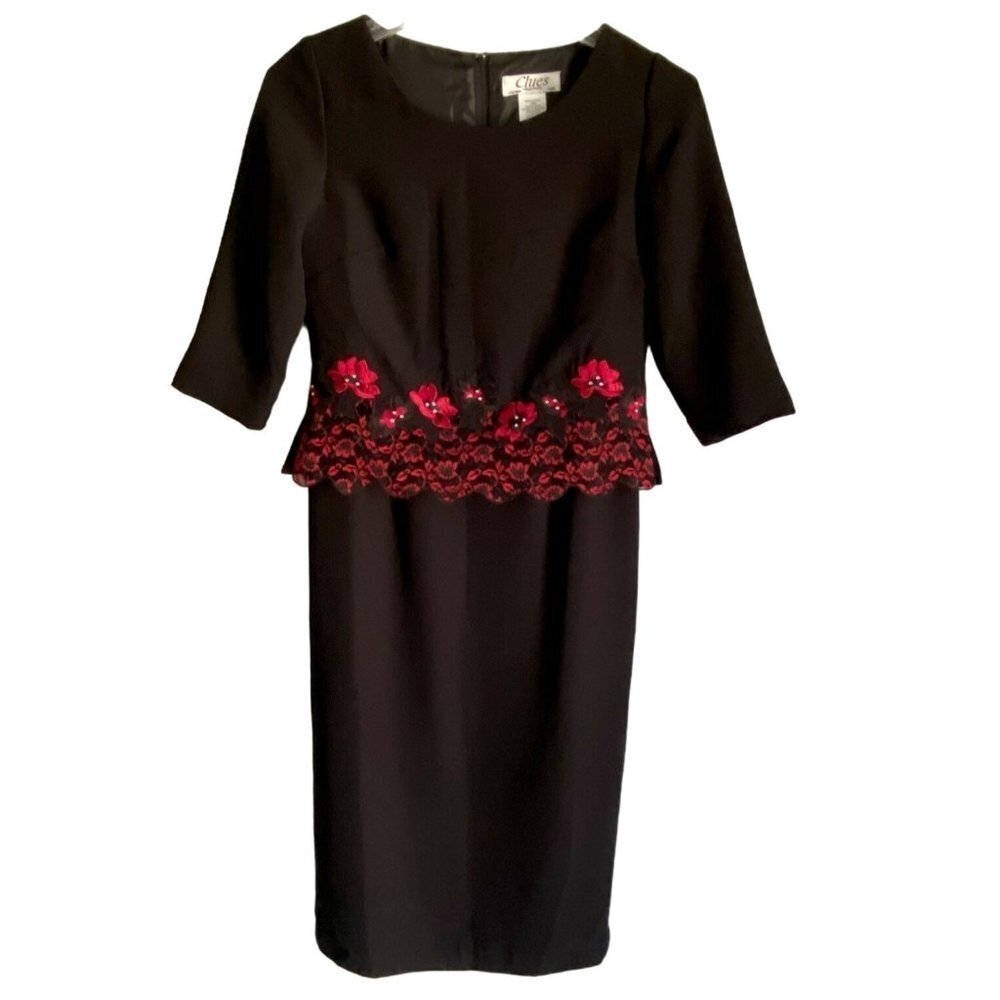 Clues Collection Black Dress Red Floral Waist Size 4P